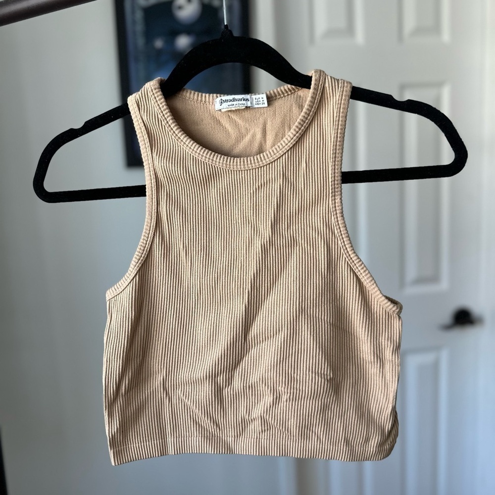 Seamless Ribbed Racer‎ Tank in Tan